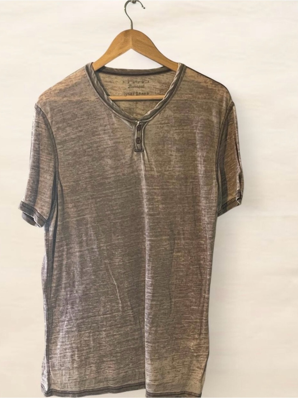 Men’s Lucky Brand soft purple/brown’ish henley shirt in a M
